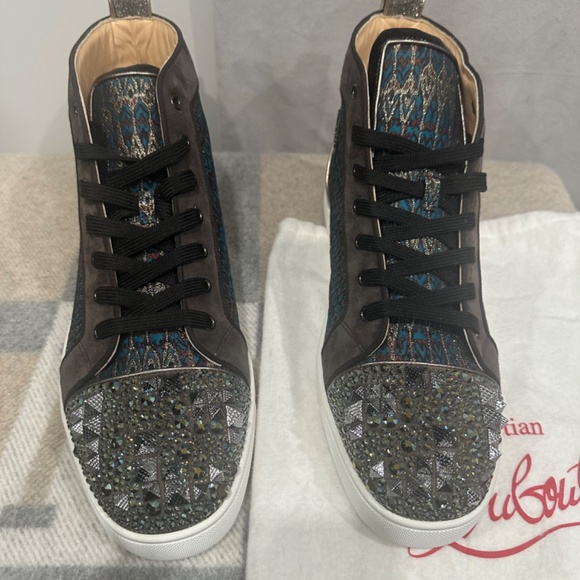 Christian Louboutin Men's Black and Blue High-Top Sneakers - Picture 2 of 4